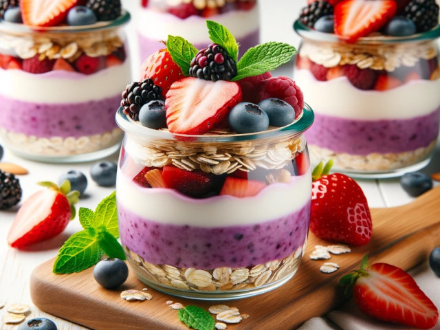 Overnight Oats mit Obst und Heidelbeer-Joghurt