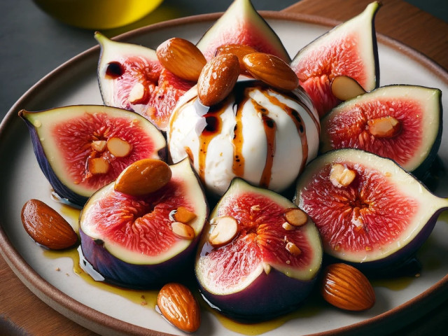 Feigen mit Burrata und gerösteten Mandeln