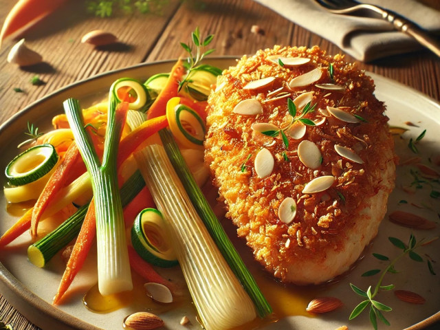 Hühnerbrust auf Currygemüse und Pilzen