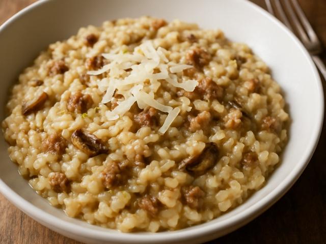 Risotto mit Steinpilzen und Bratwurst