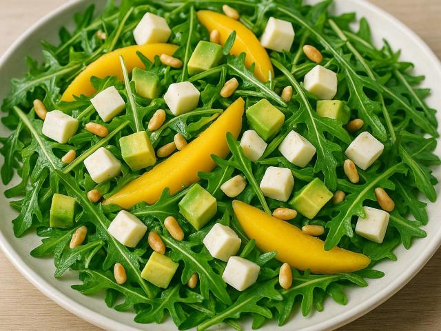 Rucola-Mango-Salat mit Pinienkernen und Orangendressing