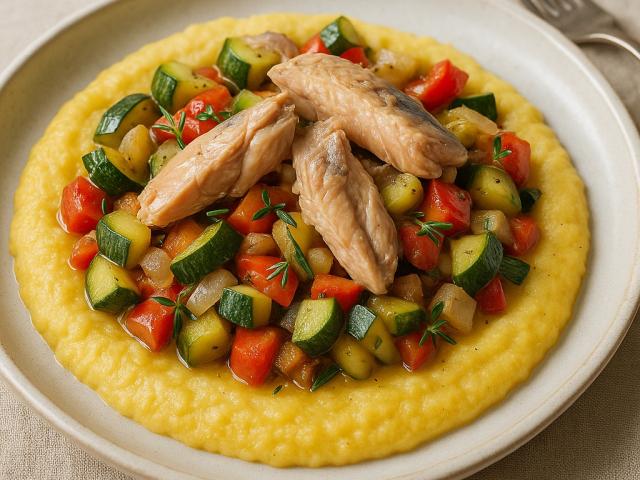Polenta mit Makrelenfilets und Gemüse