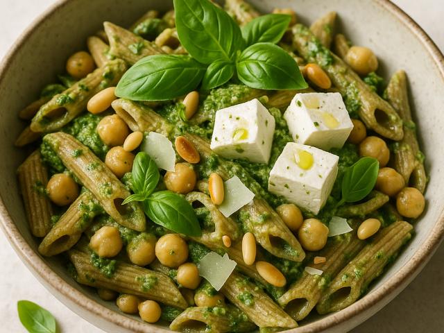 Pasta mit Feta und Kichererbsen
