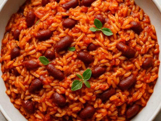 Reis mit Kidneybohnen und Tomatensauce
