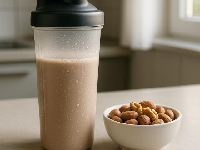 Proteinshake und Nüsse