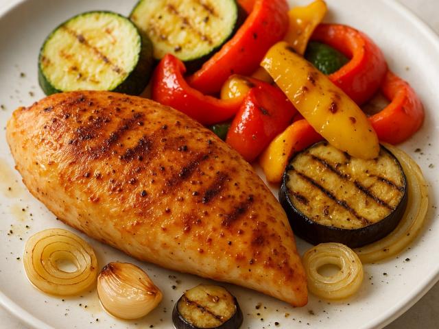 Gebratene Hühnerbrust mit Gemüse