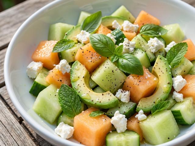 Melonen Feta Salat mit Avocado