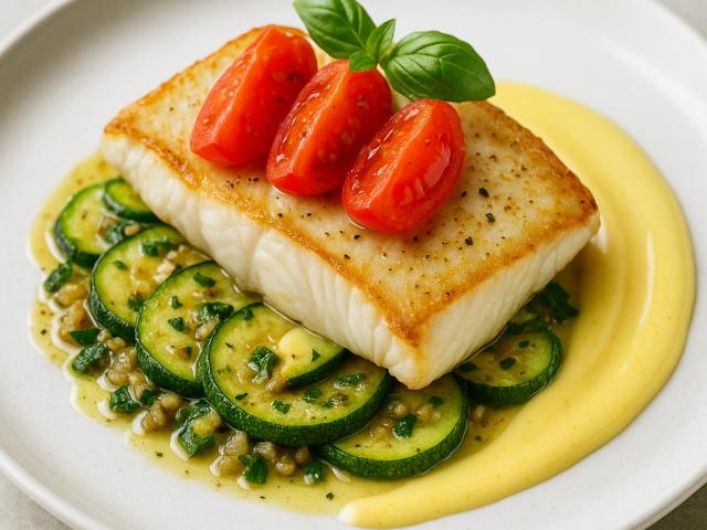 Steinbutt mit Tomaten und Zucchini